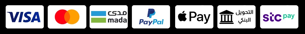 طرق الدفع: فيزا، ماستركارد، مدى، باي بال، أبل باي، التحويل البنكي، STC Pay